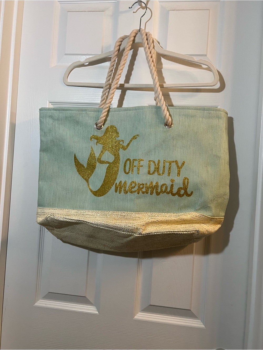 🦋 Off Duty Mermaid woven lined  Tote Bag - Mint & Gold